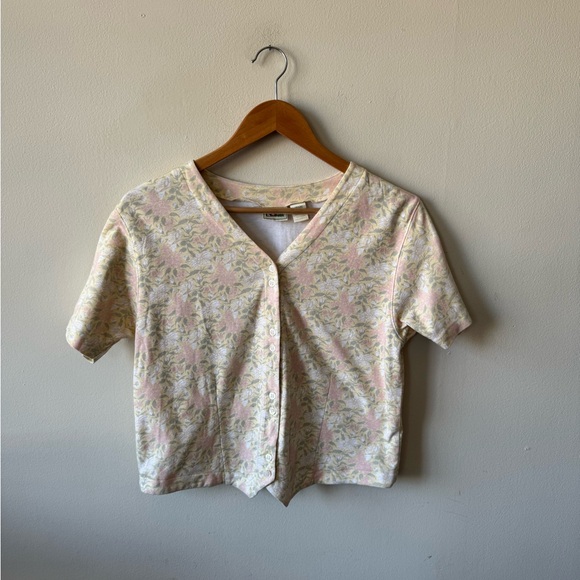 Vintage LL Bean Floral V-Neck Button Front Top - Yellow/Pink - Picture 5 of 8